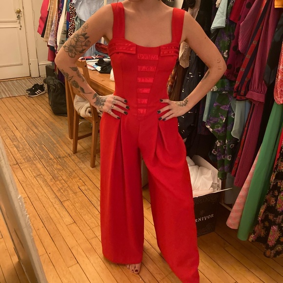 Vintage 1980s Wide Leg Red Jumpsuit - Picture 2 of 10
